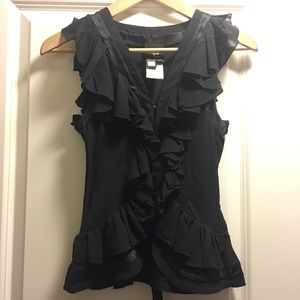JUST Cavalli Hook & Eye Silk Blouse Top w/ Ruffles